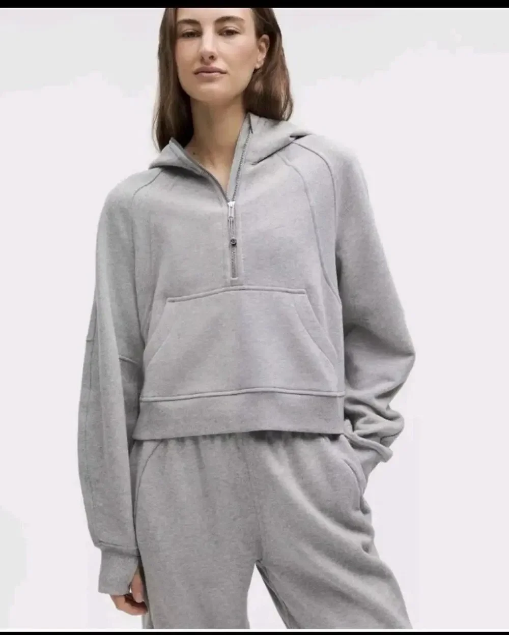 Lululemon LW3DUSS Light Heather Grey Scuba Oversized Half-Zip L/S Hoodie Sz XS
